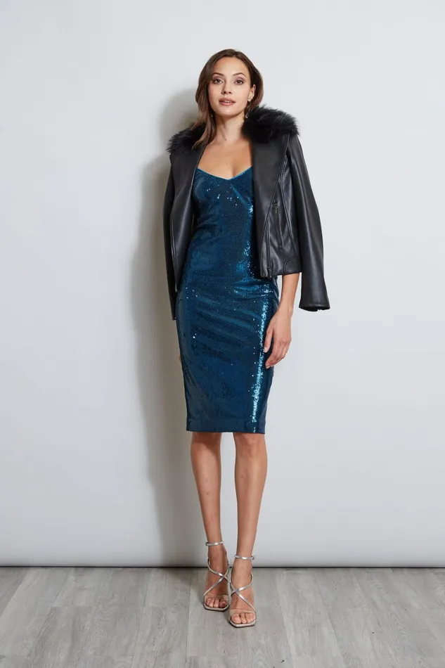 Elie Tahari Sleeveless Dresses Sequin Slip Dress Teal 8211 Women