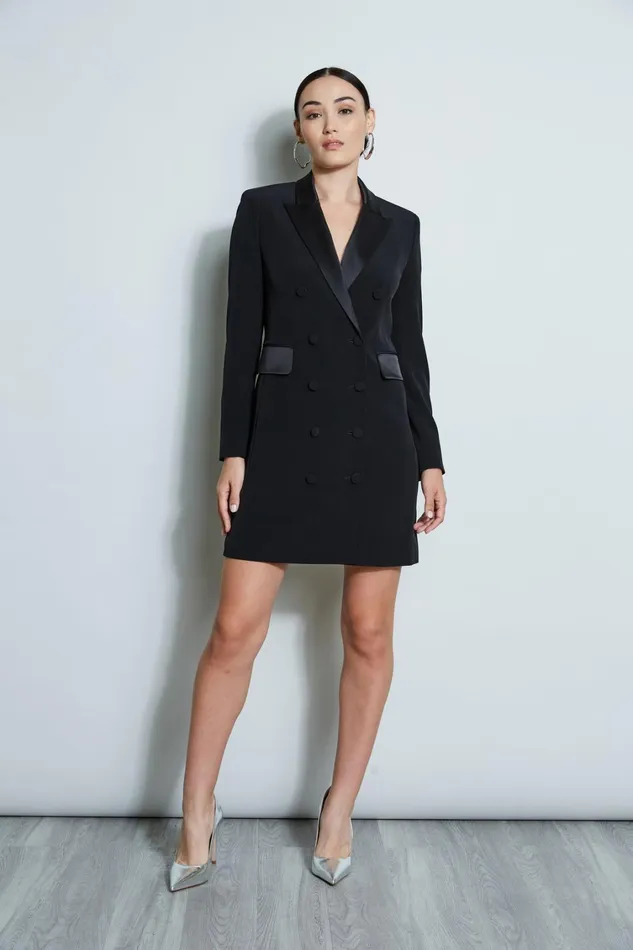 Elie Tahari Suiting Satin Tuxedo Coat Dress Black 8211 Women