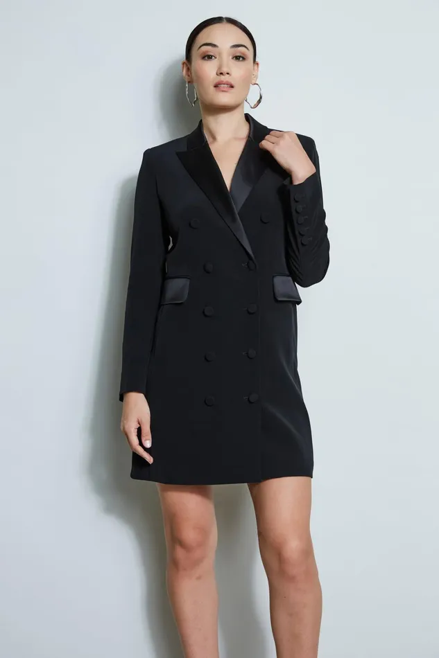 Elie Tahari Suiting Satin Tuxedo Coat Dress Black 8211 Women