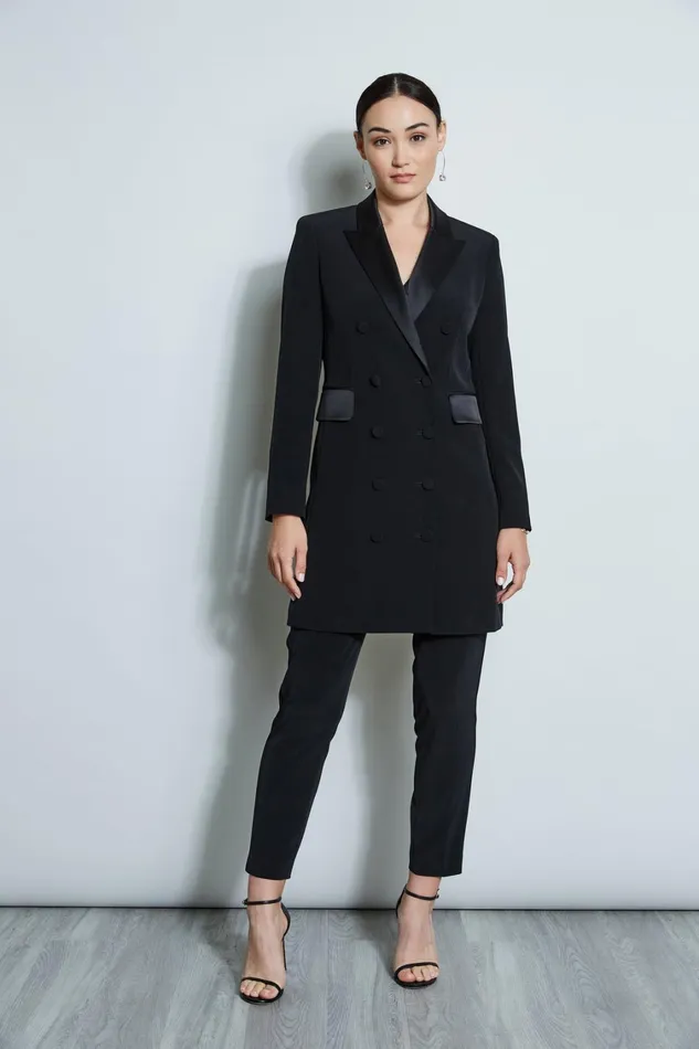 Elie Tahari Suiting Satin Tuxedo Coat Dress Black 8211 Women