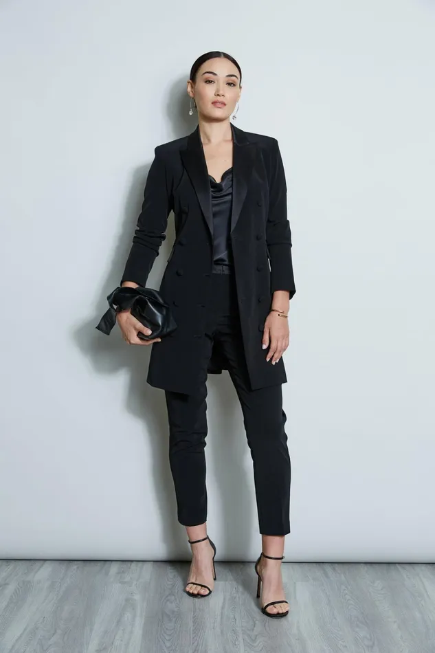 Elie Tahari Suiting Satin Tuxedo Coat Dress Black 8211 Women