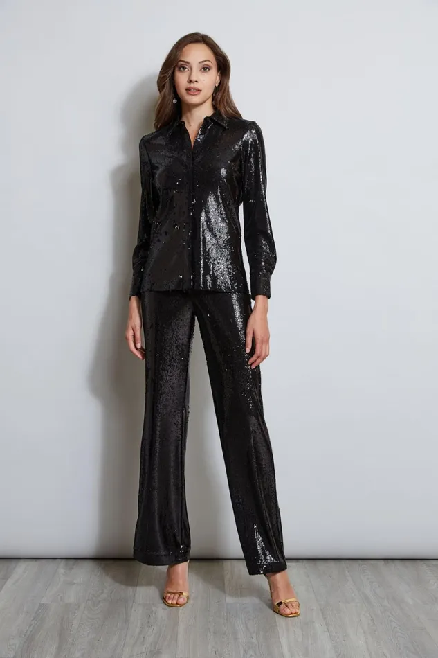 Elie Tahari Tops Sequin Button Down Shirt Black 8211 Women