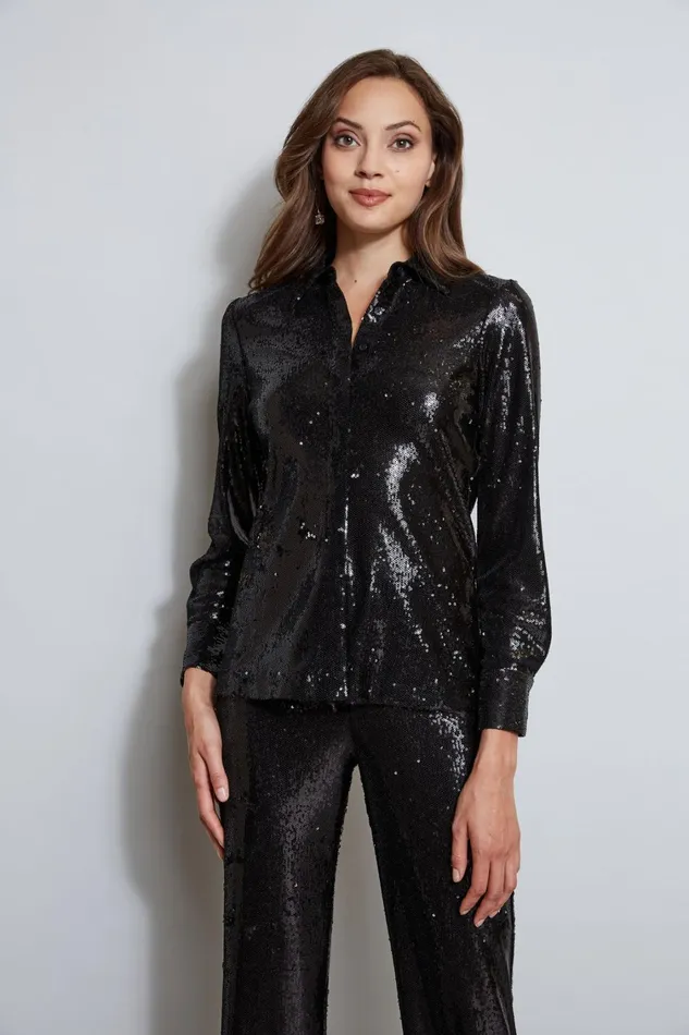 Elie Tahari Tops Sequin Button Down Shirt Black 8211 Women