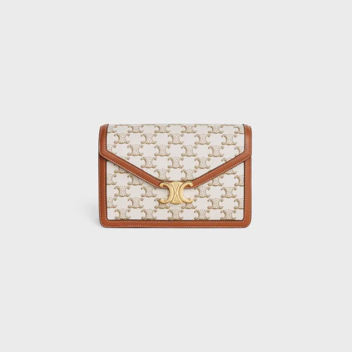 Enveloppe Bag In Triomphe Canvas And Calfskin White Women CELINE TRIOMPHE CANVAS