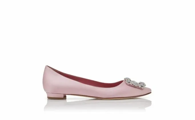 Flats Women Manolo Blahnik HANGISIFLATLight Pink Satin Jewel Buckle Flat Pumps Flats Women Manolo Blahnik HANGISIFLATLight Pink Satin Jewel Buckle Flat Pumps