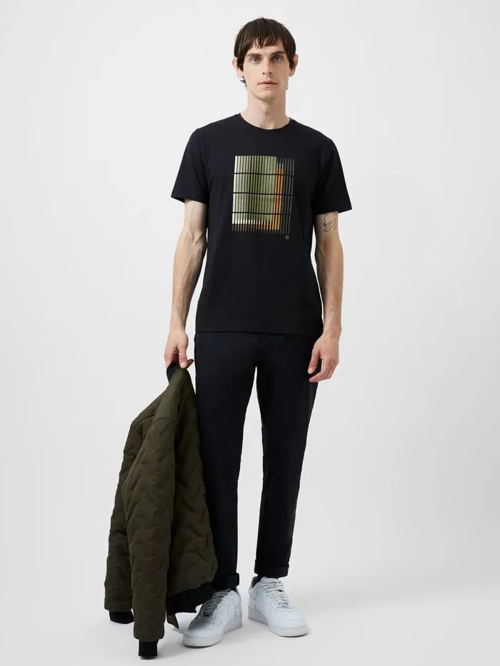 French Connection Abstract Line Organic Graphic TShirt Black Man TShirts and Polo Shirts