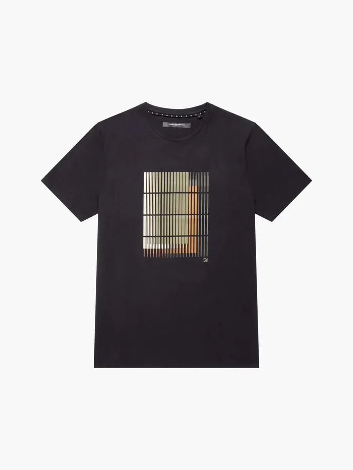 French Connection Abstract Line Organic Graphic TShirt Black Man TShirts and Polo Shirts