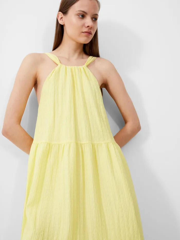French Connection Aleska Textured Midaxi Dress Lemon Gelato Woman Maxi Dresses