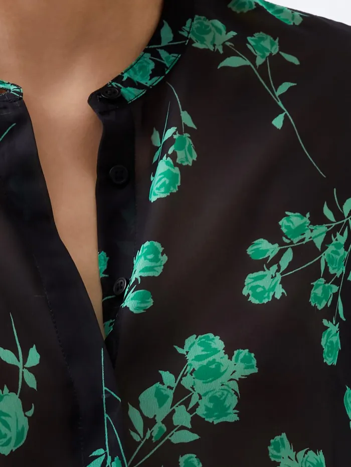 French Connection Alessandra Recycled Long Sleeve Shirt BlackoutMinted Green Woman Tops