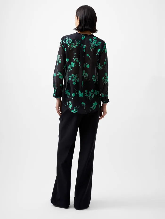 French Connection Alessandra Recycled Long Sleeve Shirt BlackoutMinted Green Woman Tops