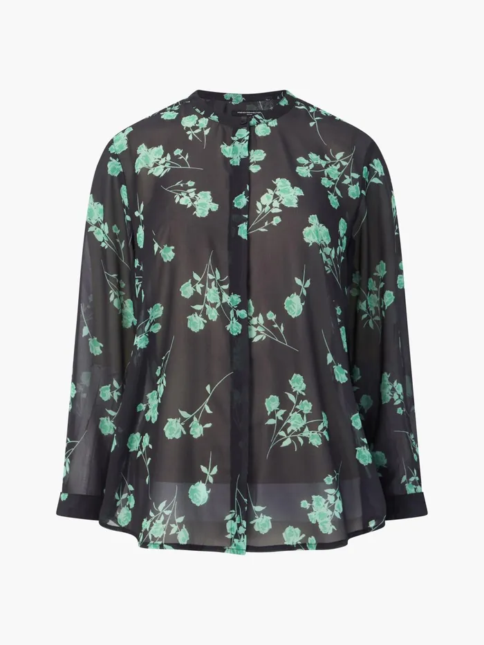 French Connection Alessandra Recycled Long Sleeve Shirt BlackoutMinted Green Woman Tops