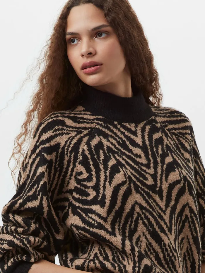 French Connection Animal Pattern Jumper BlackTan Woman Jumpers and Cardigans
