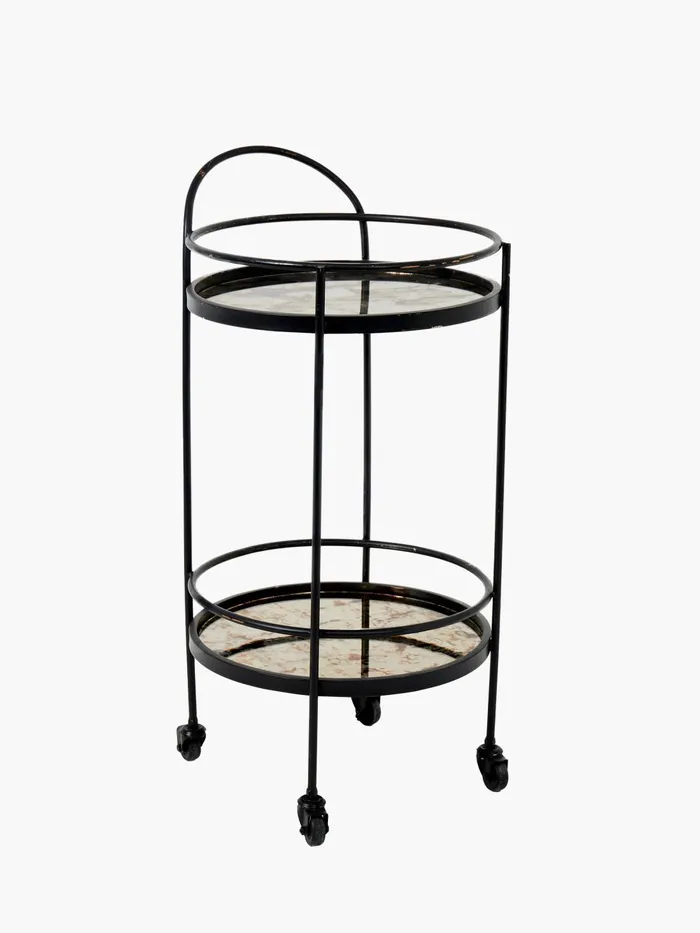 French Connection Antique Mirrored Drinks Trolley BlackGold Home Home Accessories