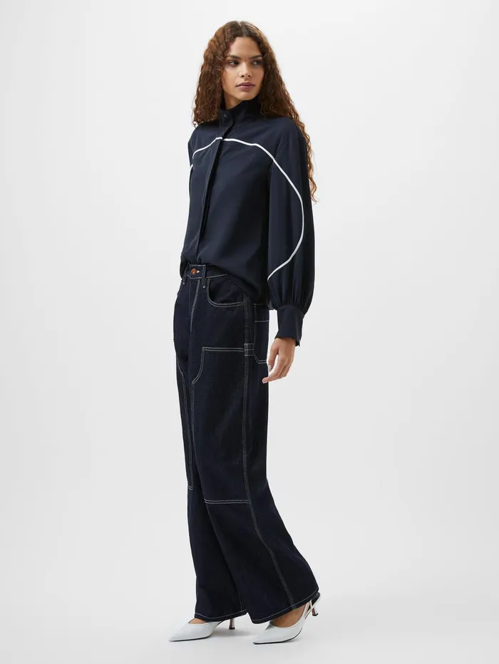 French Connection Arezzo Contrast Piping Long Sleeved Shirt NavySummer White Woman Tops French Connection Arezzo Contrast Piping Long Sleeved Shirt NavySummer White Woman Tops