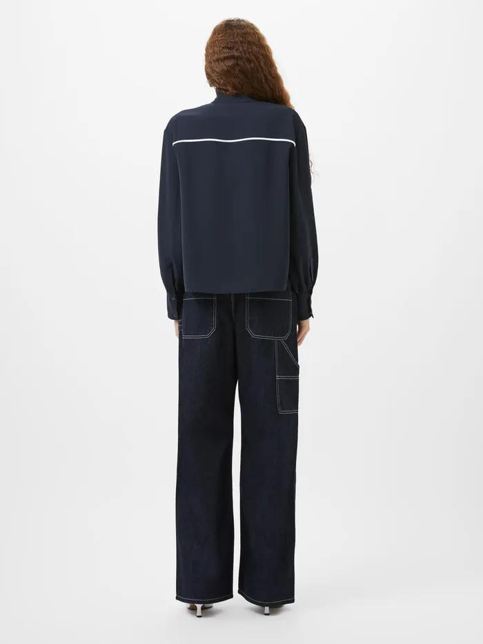 French Connection Arezzo Contrast Piping Long Sleeved Shirt NavySummer White Woman Tops