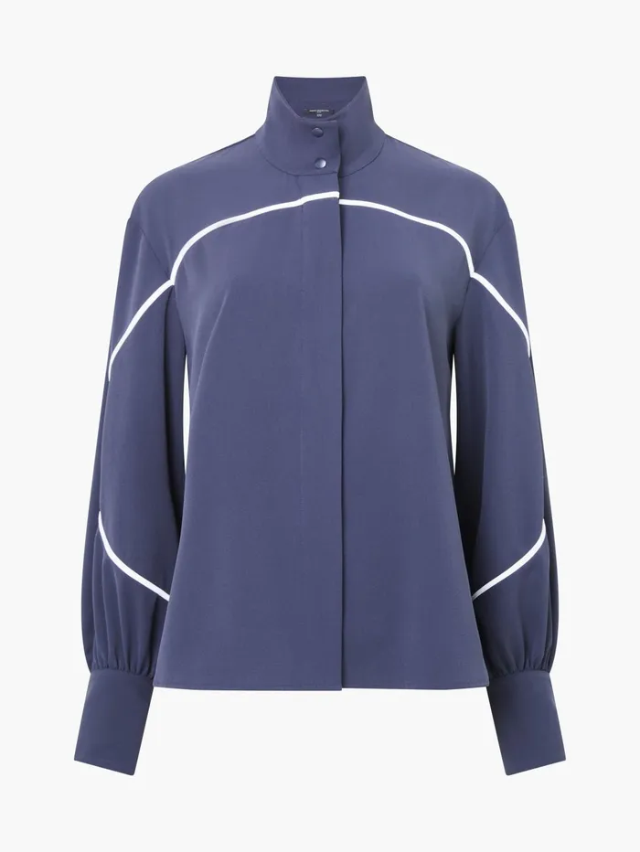 French Connection Arezzo Contrast Piping Long Sleeved Shirt NavySummer White Woman Tops