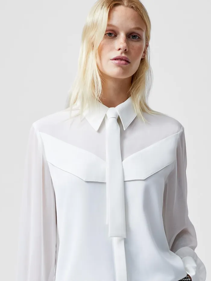 French Connection Arezzo Neck Tie Shirt Summer White Woman Tops