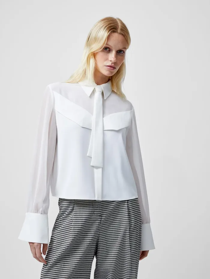 French Connection Arezzo Neck Tie Shirt Summer White Woman Tops