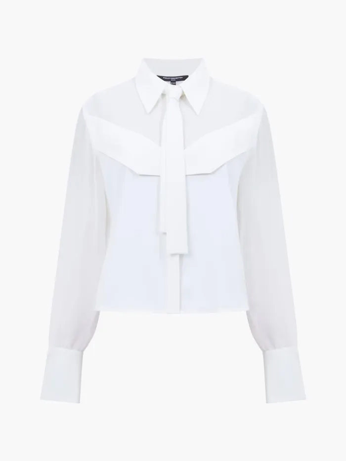 French Connection Arezzo Neck Tie Shirt Summer White Woman Tops