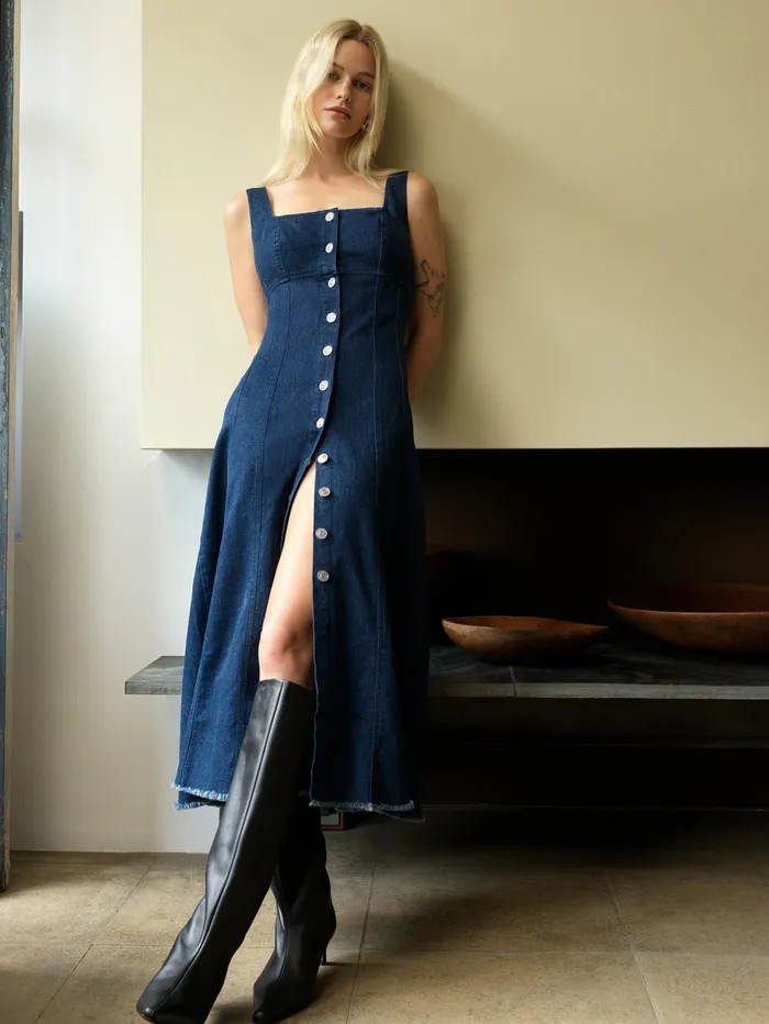 French Connection Arywode Denim Dress Mid Wash Woman Dresses