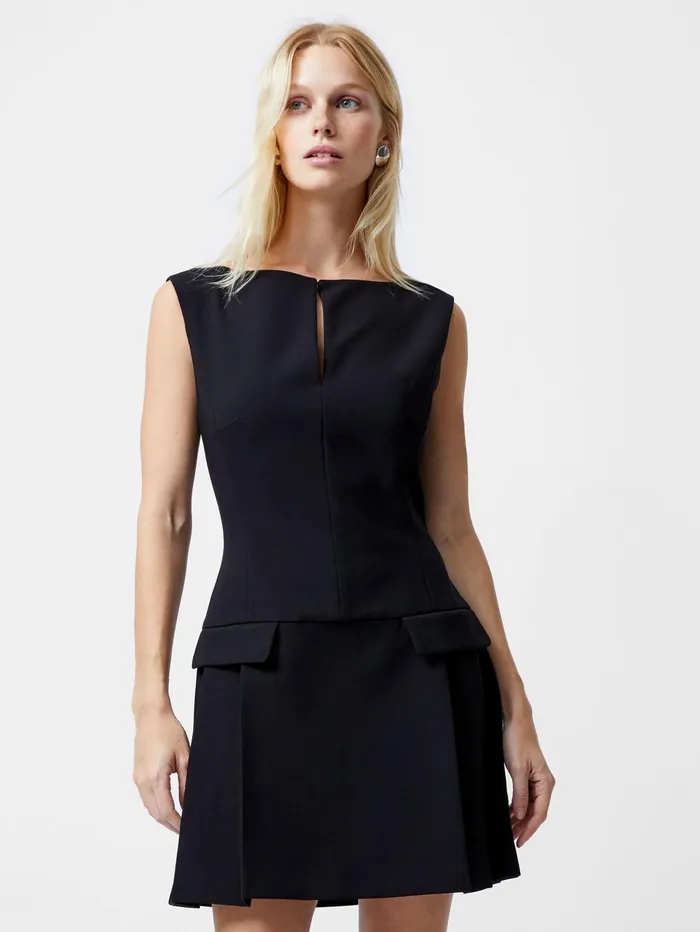 French Connection Azra Twill Pleated Mini Dress Black Woman Dresses