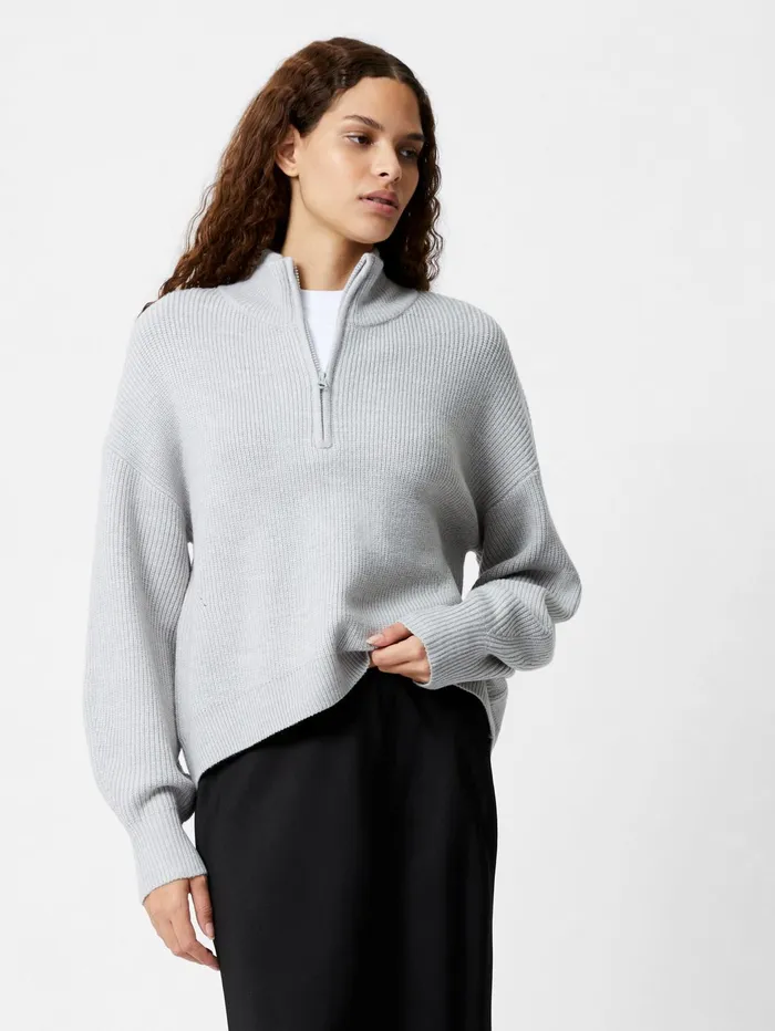French Connection Babysoft Half Zip Jumper Lgt Grey Mel Woman Jumpers and Cardigans