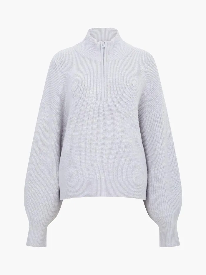 French Connection Babysoft Half Zip Jumper Lgt Grey Mel Woman Jumpers and Cardigans