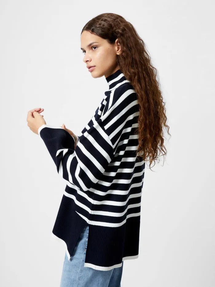 French Connection Babysoft High Neck Striped Side Split Jumper MidnightWinter White Woman Jumpers and Cardigans French Connection Babysoft High Neck Striped Side Split Jumper MidnightWinter White Woman Jumpers and Cardigans