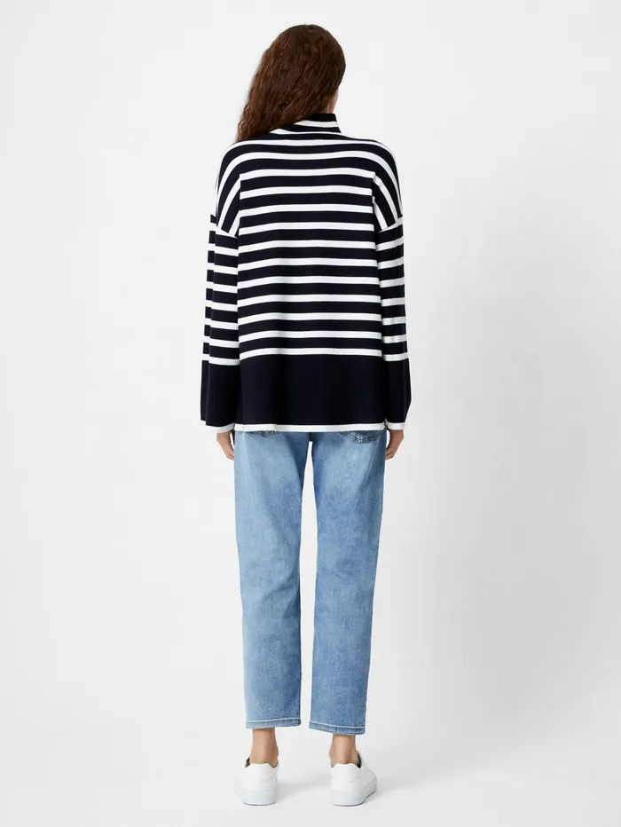 French Connection Babysoft High Neck Striped Side Split Jumper MidnightWinter White Woman Jumpers and Cardigans