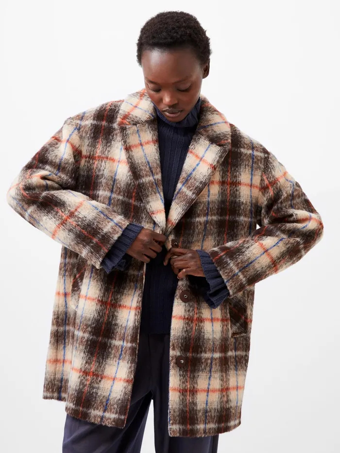 French Connection Blake Check Coat Black Multi Check Woman Coats and Jackets