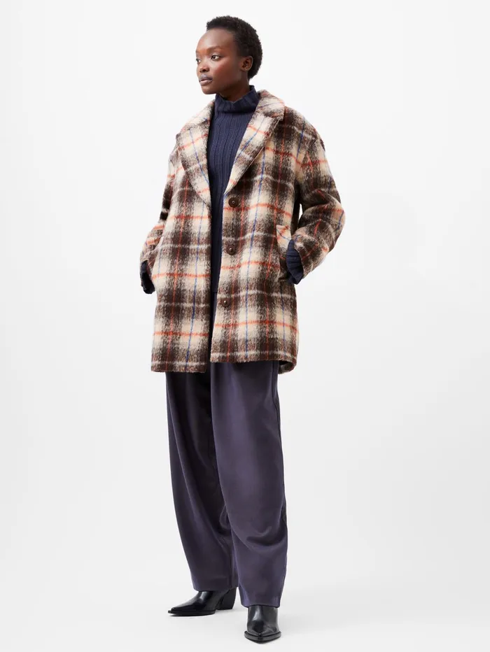 French Connection Blake Check Coat Black Multi Check Woman Coats and Jackets