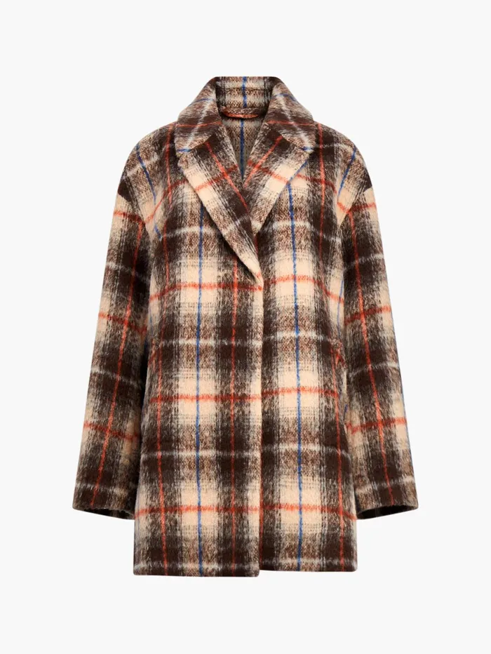 French Connection Blake Check Coat Black Multi Check Woman Coats and Jackets