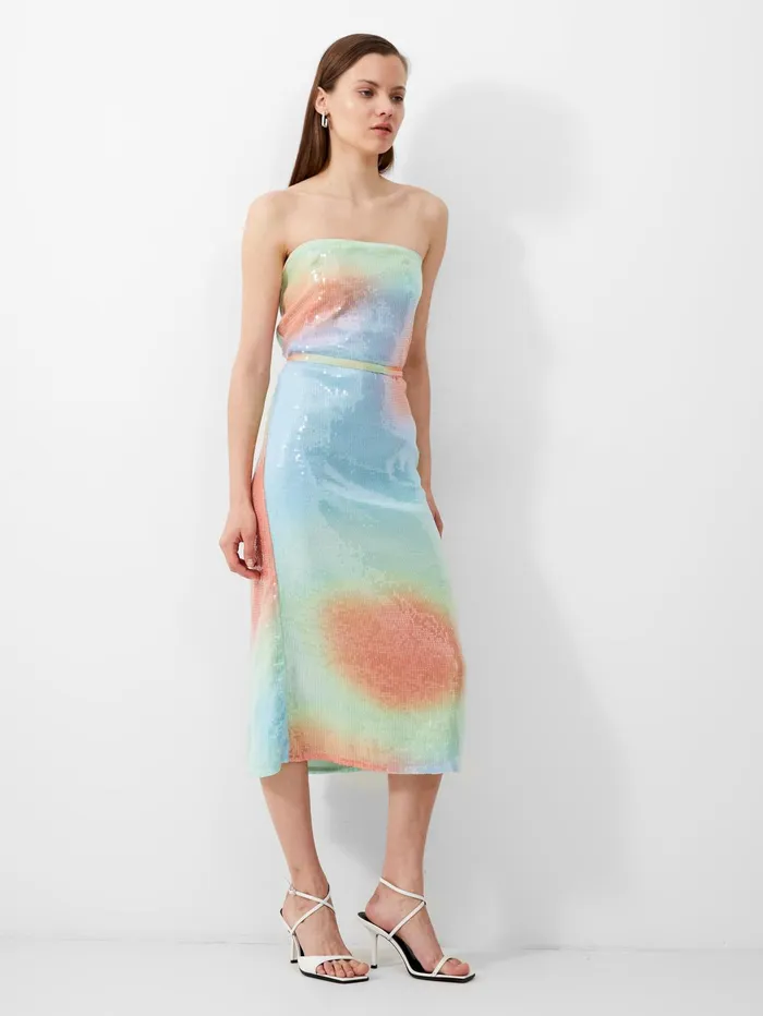 French Connection Carwen Anisha Sequin Bandeau Dress Blue Mist Woman Sequin Dresses