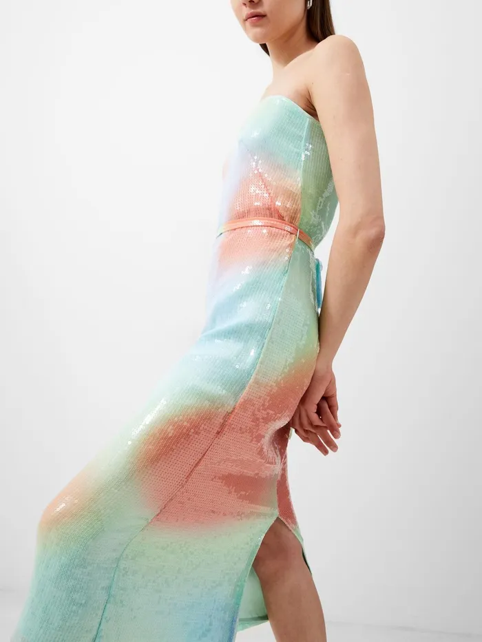 French Connection Carwen Anisha Sequin Bandeau Dress Blue Mist Woman Sequin Dresses