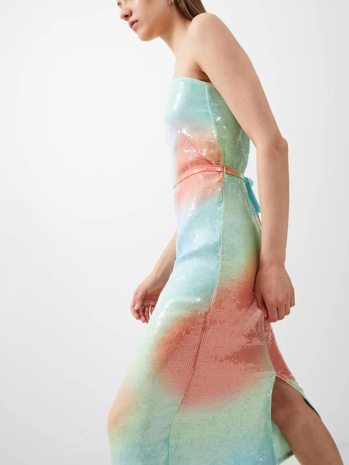 French Connection Carwen Anisha Sequin Bandeau Dress Blue Mist Woman Sequin Dresses