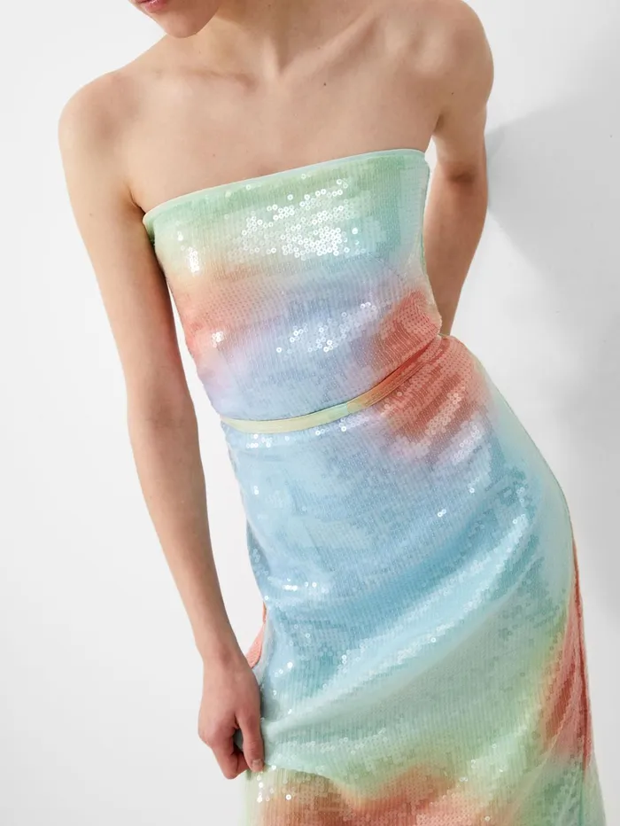 French Connection Carwen Anisha Sequin Bandeau Dress Blue Mist Woman Sequin Dresses