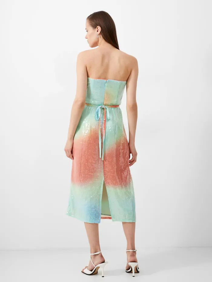 French Connection Carwen Anisha Sequin Bandeau Dress Blue Mist Woman Sequin Dresses