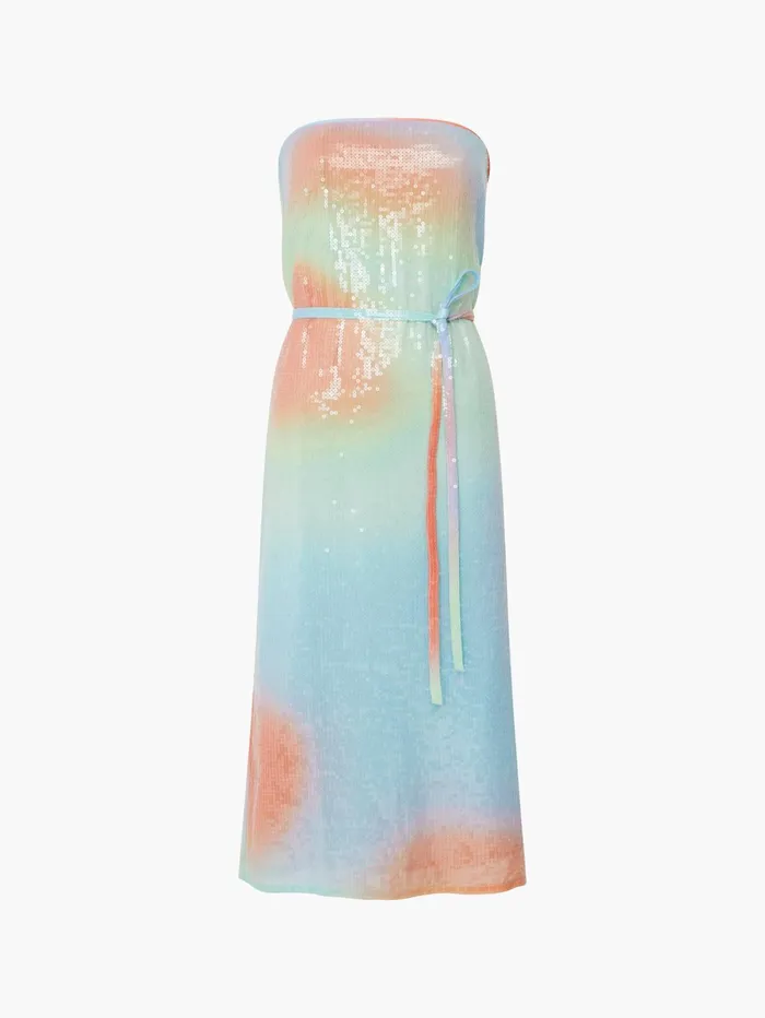 French Connection Carwen Anisha Sequin Bandeau Dress Blue Mist Woman Sequin Dresses