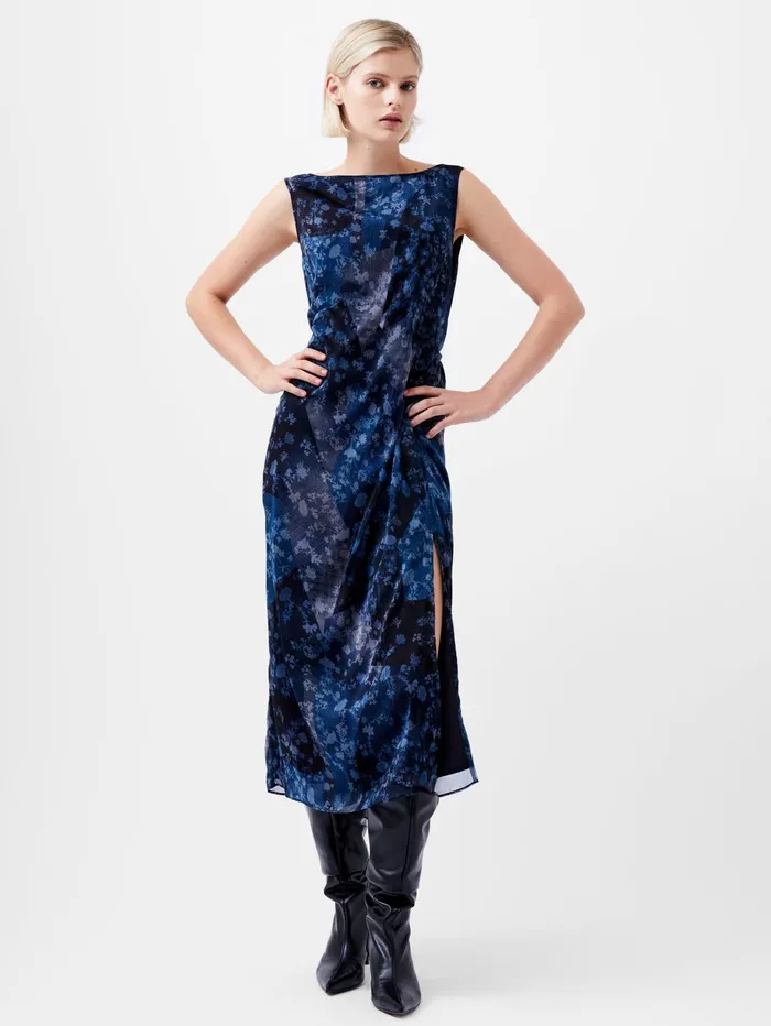 French Connection Dawn Recycled Hallie Crinkle Dress Indigo Woman Dresses