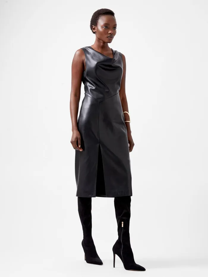 French Connection Elettra Recycled PU Cowl Neck Sleeveless Midi Dress Blackout Woman Dresses French Connection Elettra Recycled PU Cowl Neck Sleeveless Midi Dress Blackout Woman Dresses