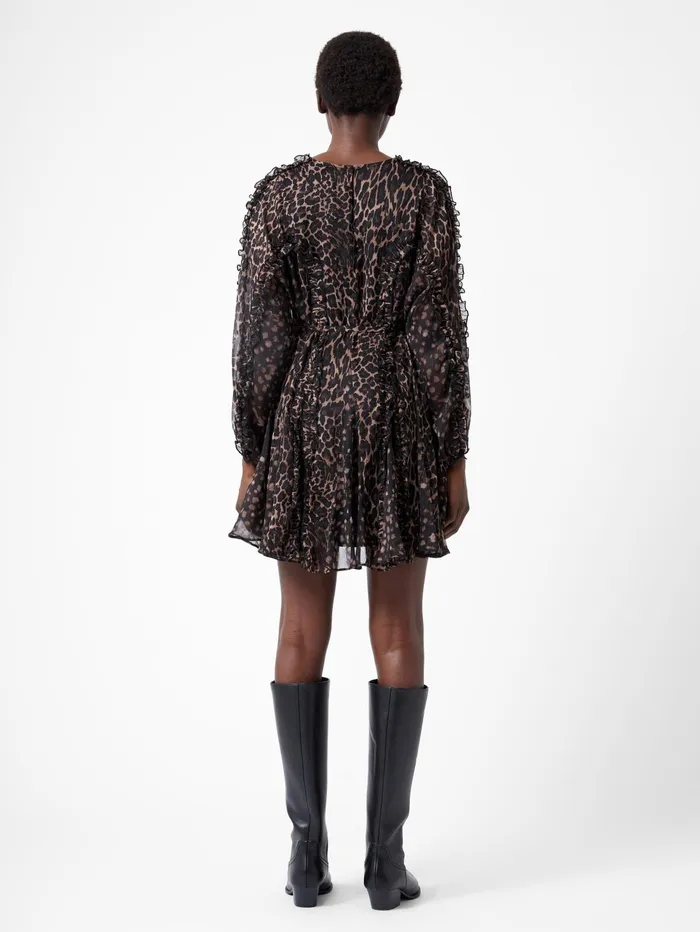 French Connection Emina Chiffon Leopard Print Long Sleeve Dress Leopard Woman Dresses