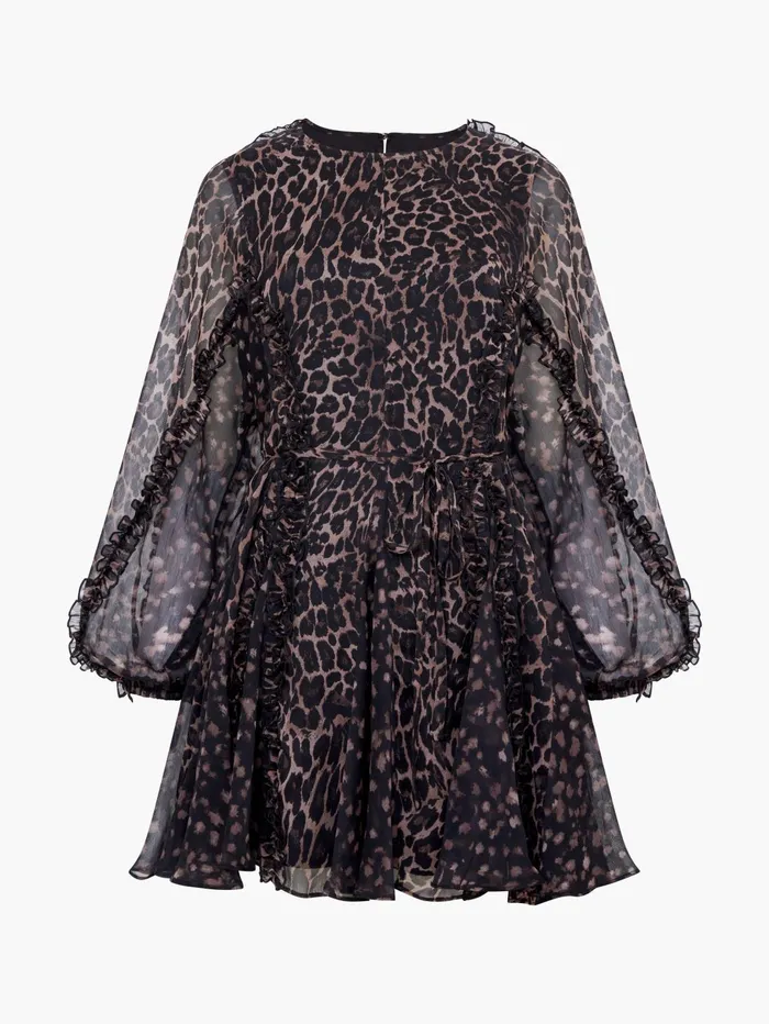 French Connection Emina Chiffon Leopard Print Long Sleeve Dress Leopard Woman Dresses