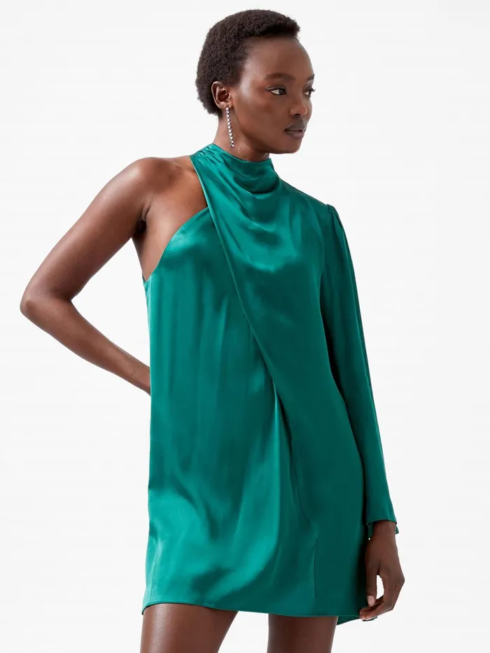 French Connection Ennis Eco Satin Asymmetric Mini Dress Forest Woman Dresses