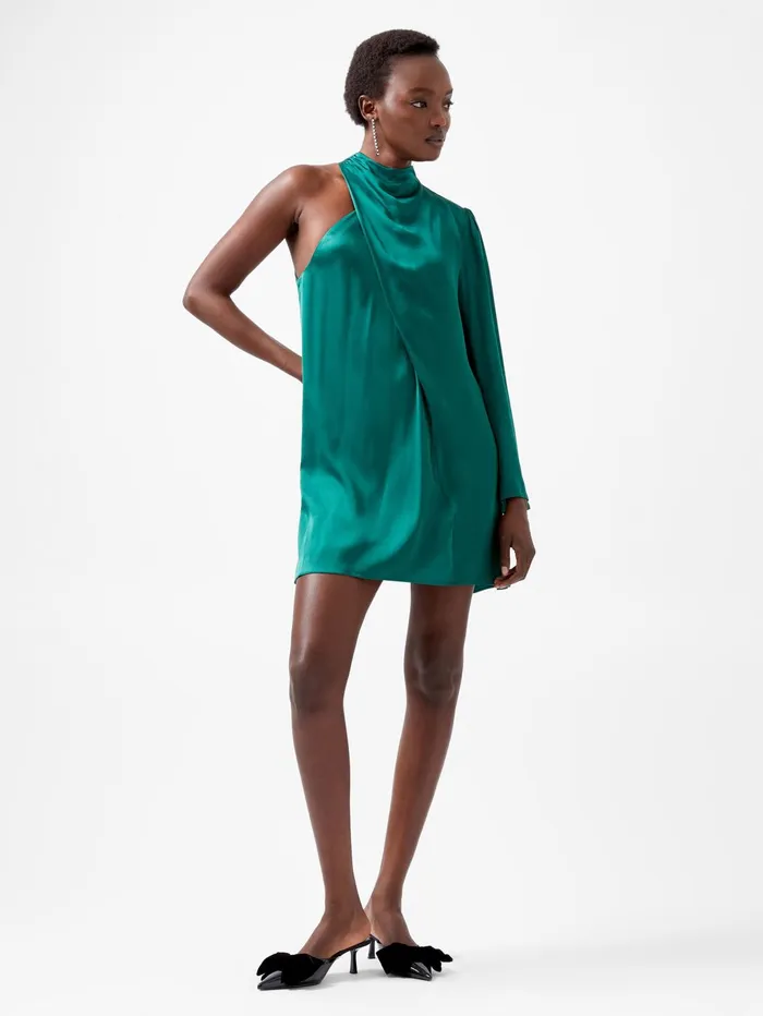 French Connection Ennis Eco Satin Asymmetric Mini Dress Forest Woman Dresses