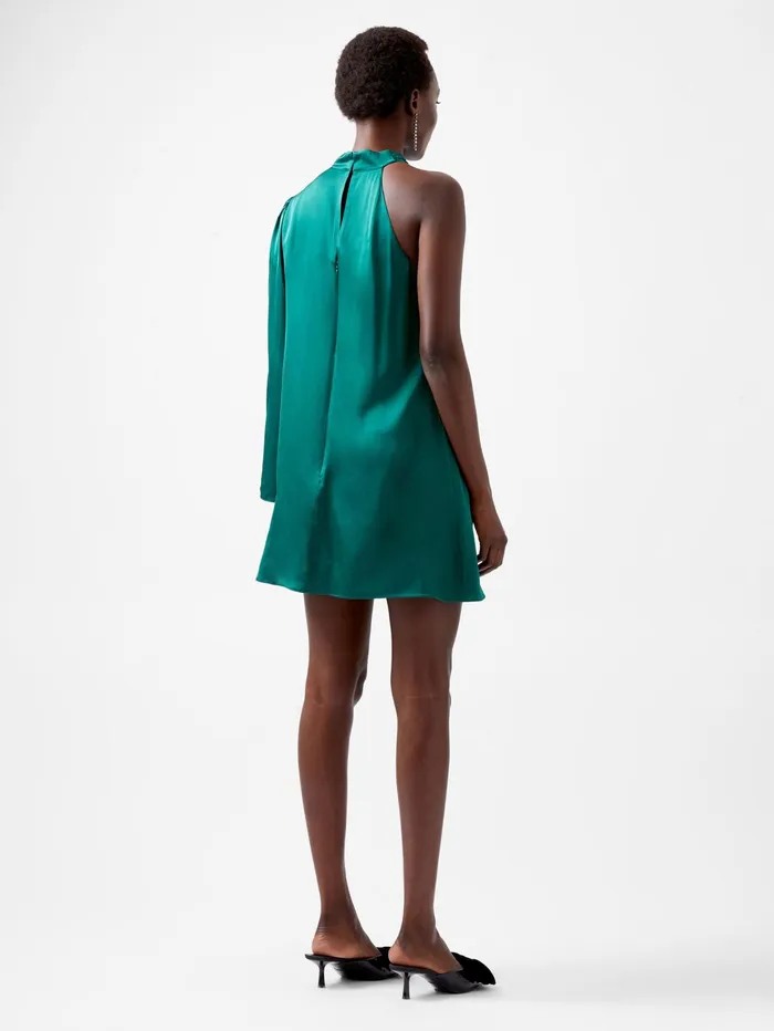 French Connection Ennis Eco Satin Asymmetric Mini Dress Forest Woman Dresses