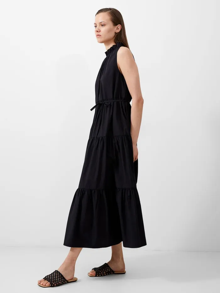French Connection Era Poplin Midi Dress Blackout Woman Maxi Dresses