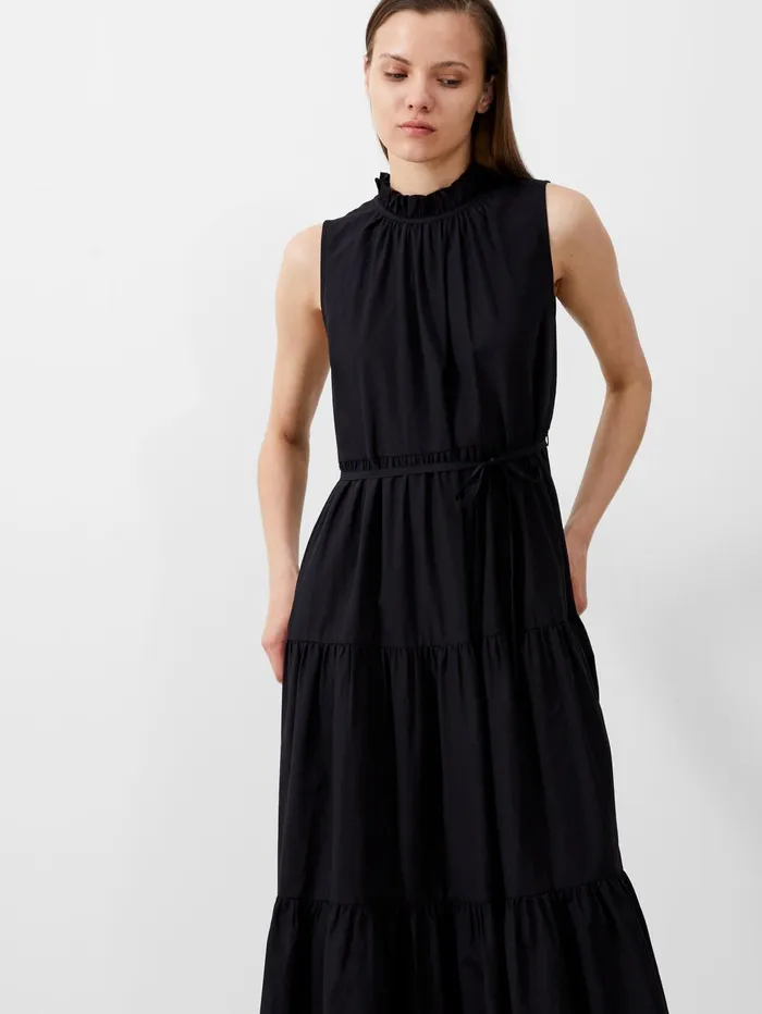 French Connection Era Poplin Midi Dress Blackout Woman Maxi Dresses