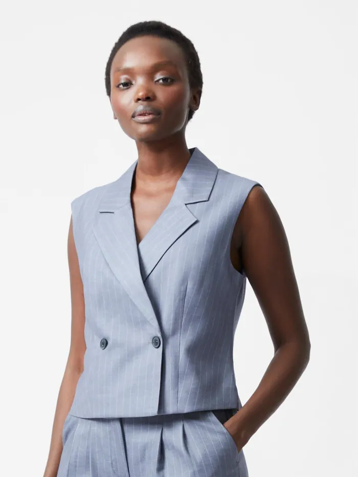 French Connection Fiorella Pinstripe Waistcoat Grey Woman Coats and Jackets
