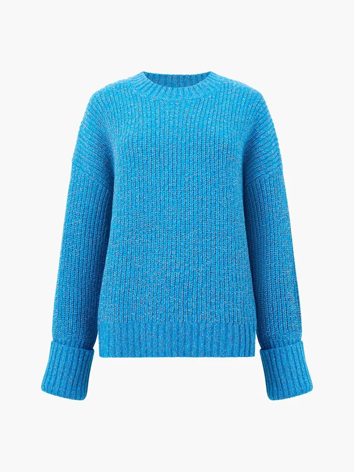 French Connection Fisherman Crew Neck Jumper Blue Jewel Woman Jumpers and Cardigans