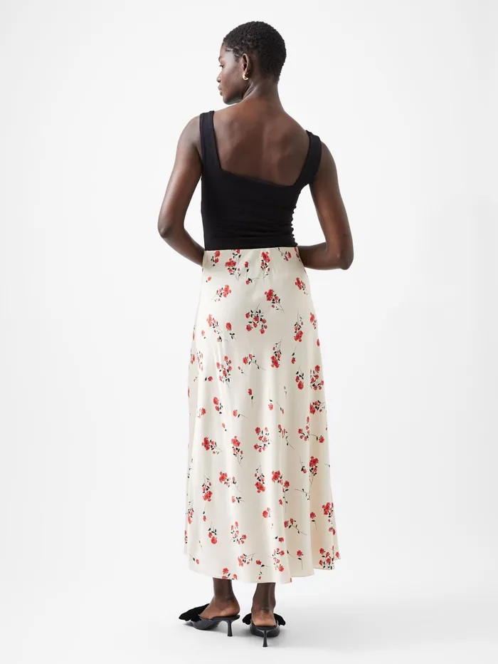 French Connection Floramour Ennis Eco Satin Maxi Skirt Classic Cream Multi Woman Skirts